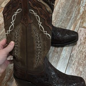 Brown Embroidered Heeled Boots
